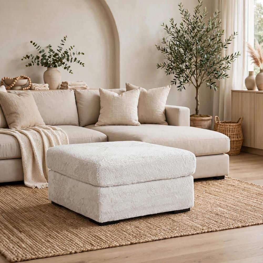 Cecy Arctic Gray Fur-Like Polyester Oversized Square Ottoman price history on PriceWatchPro