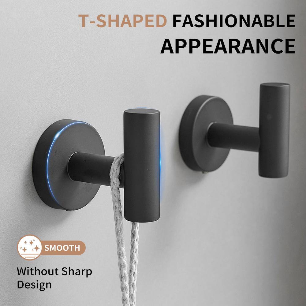 Matte Black Stainless Steel Wall Mount Towel Hooks, Set of 4