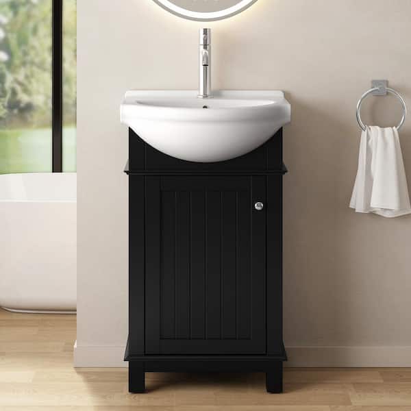 Ovinya 20 in. W x 16 in. D x 35 in. H Single Sink Bath Vanity in Black Finish with White Ceramic Top
