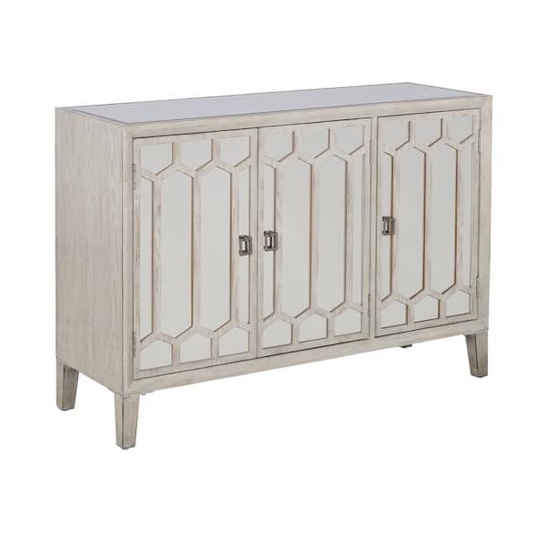 Coast to Coast imports Windsor Burnished White Wood Top 48 in. Sideboard with 3-Doors