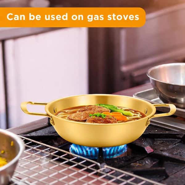 4-Piece Golden Stainless Steel Ramen Pot Set with Handles, Even