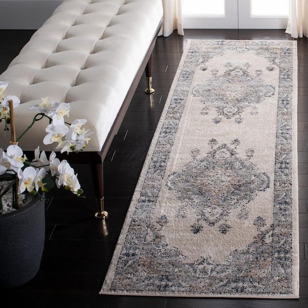 Oregon Beige/Gray 2 ft. x 10 ft. Distressed Floral Medallion Runner Rug