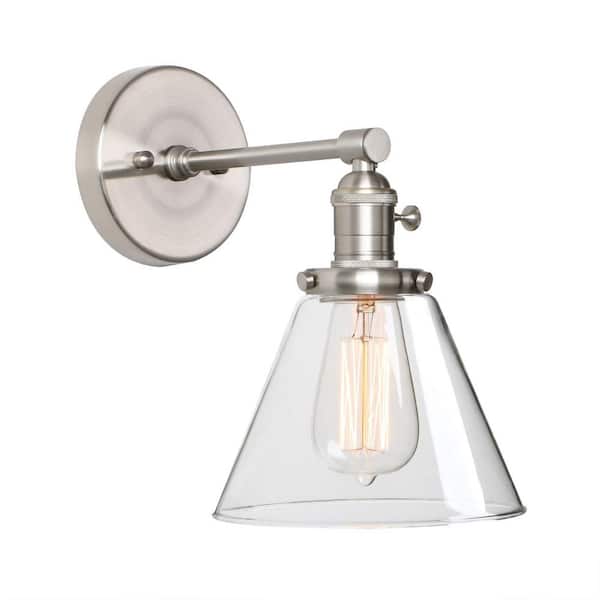 Industrial 4.7 in. 1 Light Brushed Nickel Classic Smart Home Wall Sconce with Clear Glass Shade