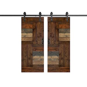 S Series 72 in. x 84 in. Multicolor Finished DIY Solid Wood Double Sliding Barn Door with Hardware Kit