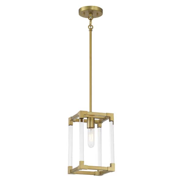 Minka Lavery Oro District 60-Watt 1-Light Soft Brass Cage Mini Pendant Light with Clear Acrylic Accents and No Bulbs Included