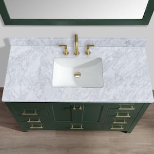 48 in. W x 22 in. D Carrara Marble White Rectangular Single Sink Bath Vanity Top in Carrara White Backsplash Included