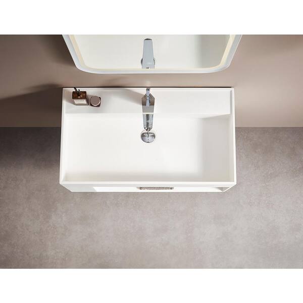 Serene Valley SVWS604-24WH 24 in. Wall-Mount Solid Surface Bathroom Sink with Built-in Towel Bar Sink Finish: White