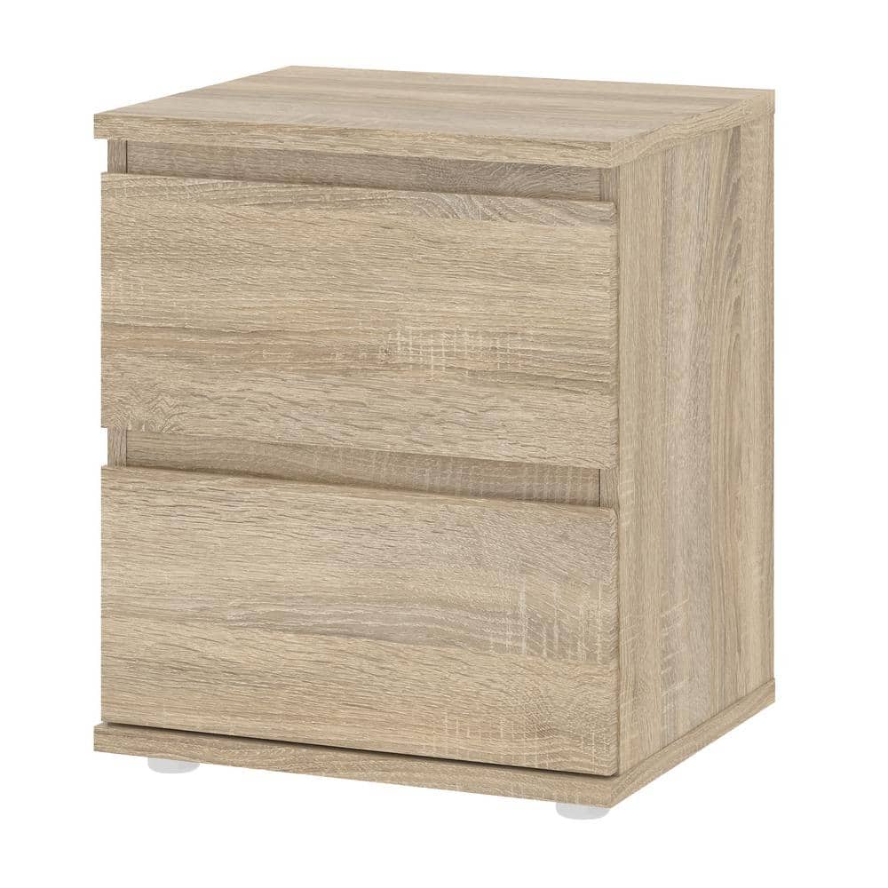 Oak Structure 2-Drawer Wood Nightstand with Particle Board Top