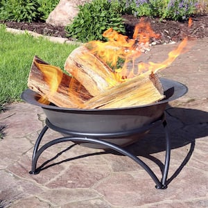 24 in. x 11 in. Round Cast Iron Wood Burning Fire Pit Bowl in Dark Gray