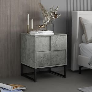 2-Drawer Cement Gray Nightstand Small Cabinet Accent Bedside Table for Bedroom 15.75 in. D x 18.9 in. W x 23.63 in. H