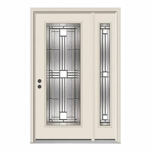 52 in. x 80 in. Full Lite Cordova Primed Steel Prehung Right-Hand Inswing Front Door with Right-Hand Sidelite