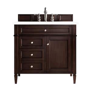 Brittany 36.0 in. W x 23.5 in. D x 34 in. H Bathroom Vanity in Burnished Mahogany with White Zeus Quartz Top