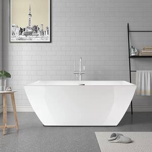 59 in. L x 30 in. W Air Bubble System Acrylic Freestanding Bathtub with Center Drain in White/Polished Chrome