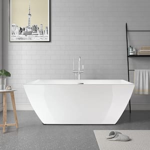 59 in. L x 30 in. W Air Bubble System Acrylic Freestanding Bathtub with Center Drain in White/Polished Chrome