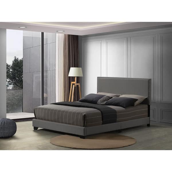 Acme Furniture Leandros Light Gray, Light Gray Fabric Headboard