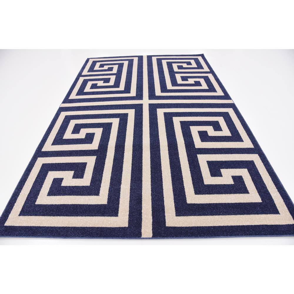 Navy Blue Geometric 6' x 9' Handmade Synthetic Area Rug