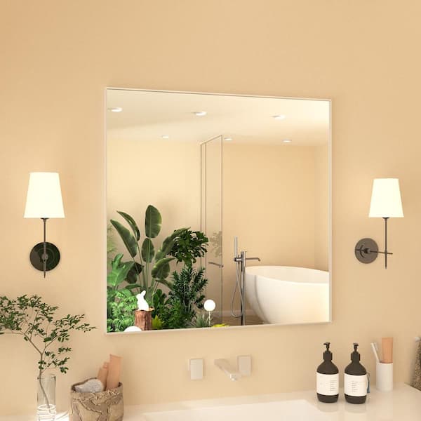 30 in. W x 30 in. H Rectangular Framed Wall Bathroom Vanity Mirror in Brushed Nickel