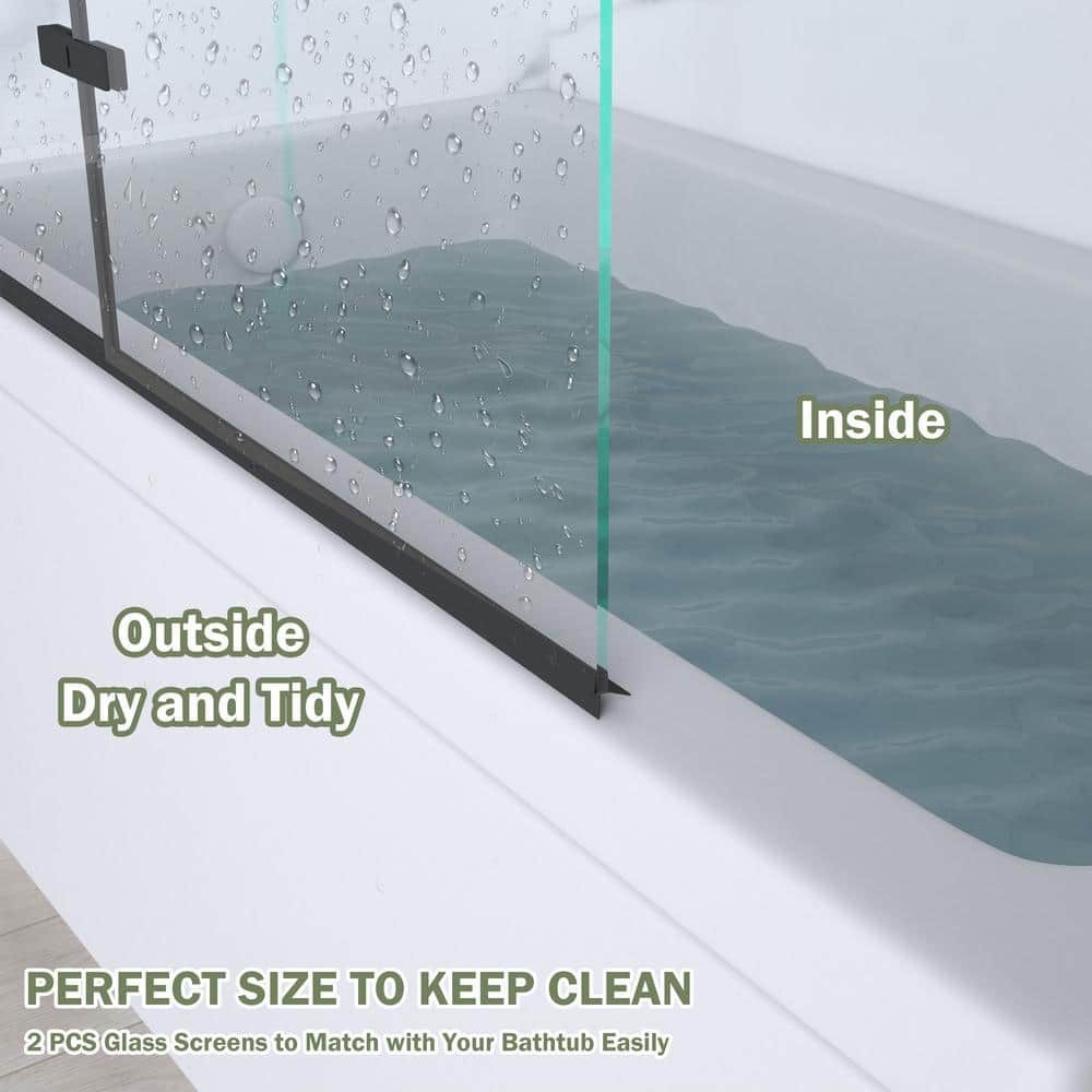 Matte Black Frameless Pivot Tub Door with Clear Glass