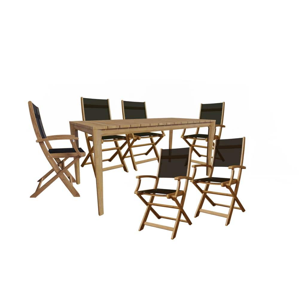 Cateline 7-Piece Teak Rectangular Outdoor Dining Set with Black Textilene F