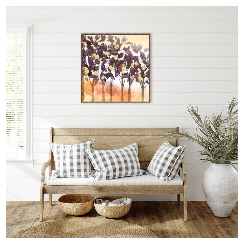 30"x30" Purple Trees Abstract Canvas Art with Bronze Frame