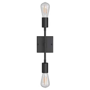 25.2 in. 4-Light Matte Black Modern Bathroom Vanity Light Mirror Wall Light with Black Accents and Seeded Glass Shade