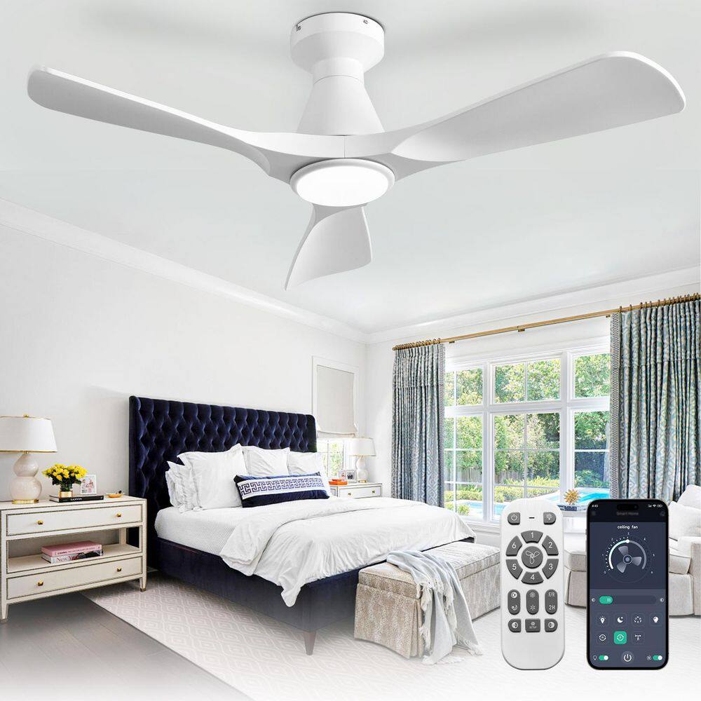 42 in. White 3 Blade Flush Mount Low Profile Ceiling Fan with Lights Indoor Outdoor Dimmable 3 CCT Included Remote APP price history on PriceWatchPro