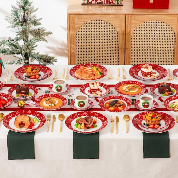 食器 NATAL DESIGN - NATAL DESIGN ROMANTIC MEAL DISH VEWEET 30 Piece Porcelain Santa Claus Red Dinnerware Set for