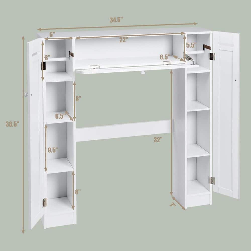 White MDF Over-the-Toilet Storage Cabinet with Adjustable Shelves