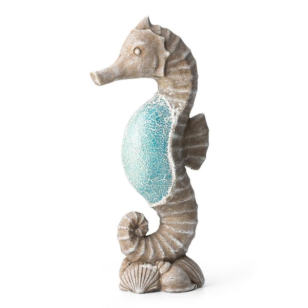 Glitzhome 21  in. H MGO Marine Faux Granite and Mosaic Sea Horse  Garden Statue