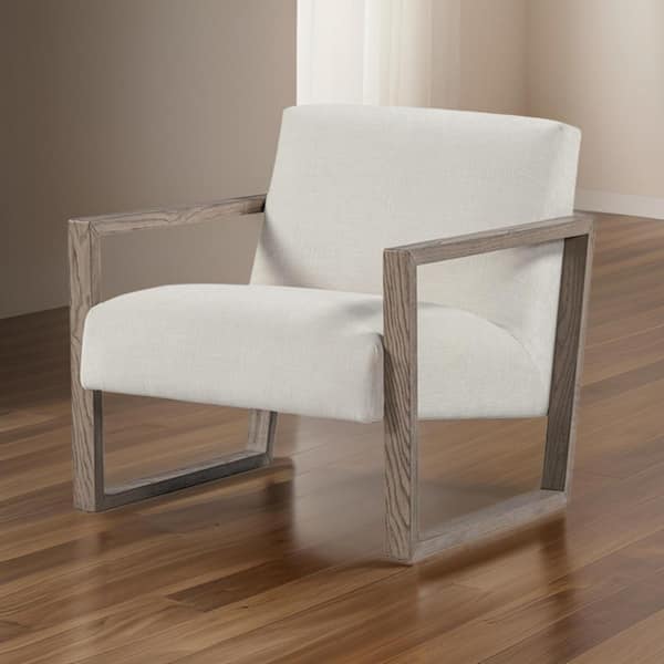 Benjara Beige and Taupe Fabric Armchair with Cushioned Seat