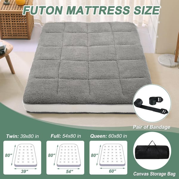 BOZTIY Japanese Floor Mattress 4 in. Thick Sherpa Fleece Futon Mattress Roll Up Sleeping Pads