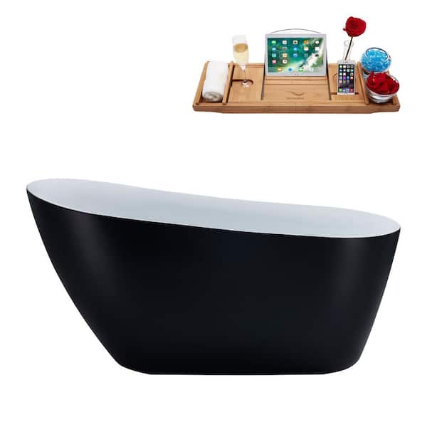 Streamline 59 in. Acrylic Flatbottom Non-Whirlpool Bathtub in Matte Black With Matte Oil Rubbed Bronze Drain