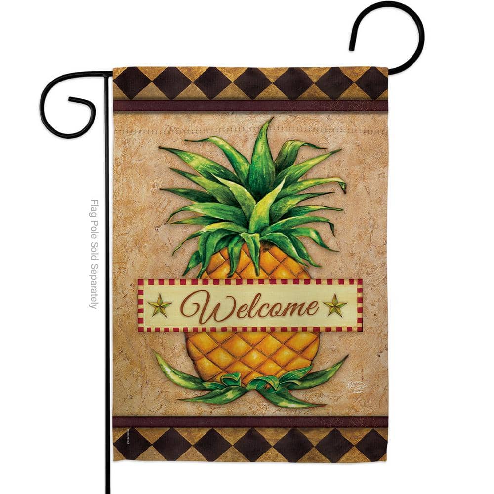 Toland Pineapple & Scrolls 12.5 x 18 Welcome Flower Double Sided Garden Flag 