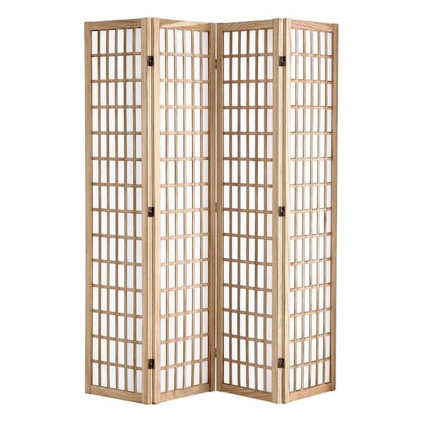 Room Divider, 4-Panel Japanese Room Divider, Folding Privacy Screen Indoor, Portable Partition Screens Natural wood
