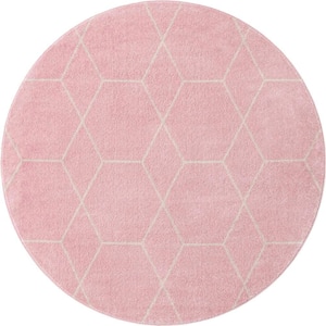 Trellis Frieze Light Pink/Ivory 4 ft. x 4 ft. Round Geometric Area Rug