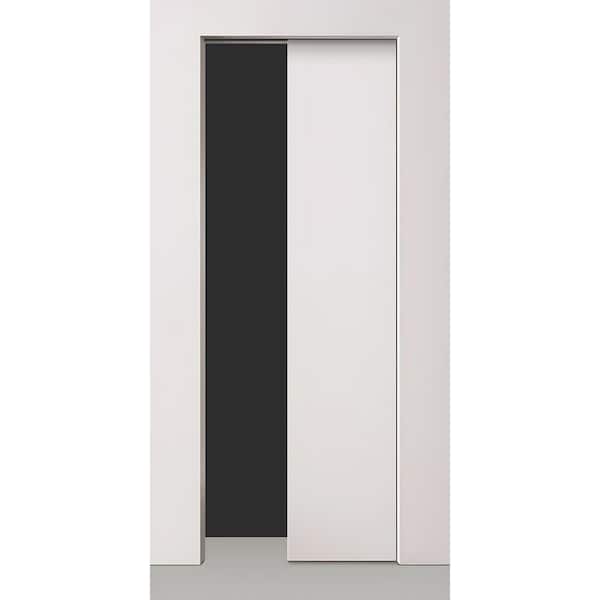 Flush 30 in. x 80 in. Primed Composite Pocket Door with Hidden Frame and Hardware