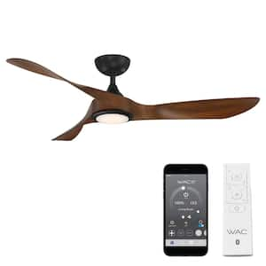 Swirl 54 in. Integrated LED Indoor and Outdoor 3-Blade Smart Ceiling Fan Matte Black Koa with Remote 3000k