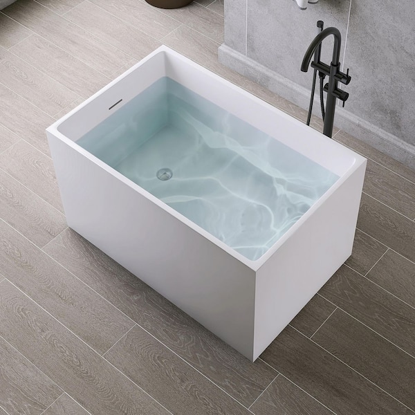 Ivan 43 in. x 28 in. Small Acrylic Flatbottom Freestanding Soaking Bathtub in White