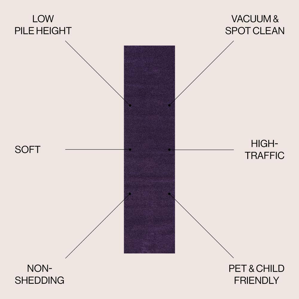 Haze Purple Solid Low-Pile Synthetic Runner Rug