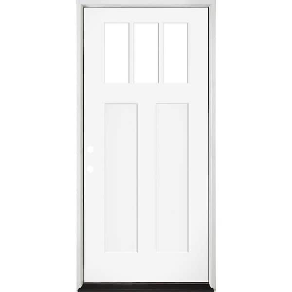 32 in. x 80 in. Legacy 3 Lite Toplite Clear Glass Right Hand Inswing White Primed Fiberglass Prehung Front Door