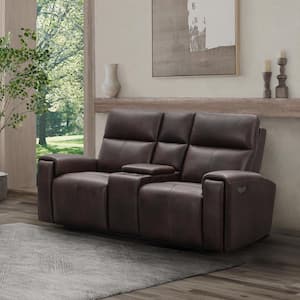 Killian Brown Leather Power Recliner Console Loveseat with Power Headrests
