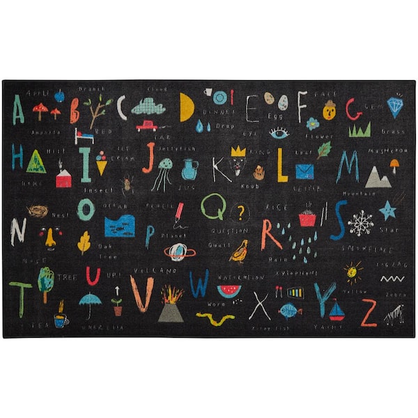 Mohawk Home ABC Letters Black 5 ft. x 8 ft. Whimsical Area Rug