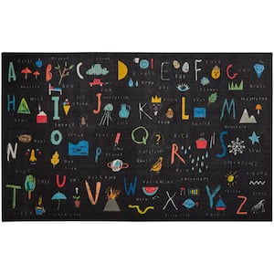 ABC Letters Black 3 ft. 4 in. x 5 ft. Whimsical Area Rug