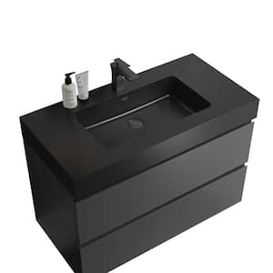 36 in. W x 18.1 in. D x 25.2 in. H Floating Bath Vanity in Space Grey with 1 Matt Black Sink Solid Surface Top