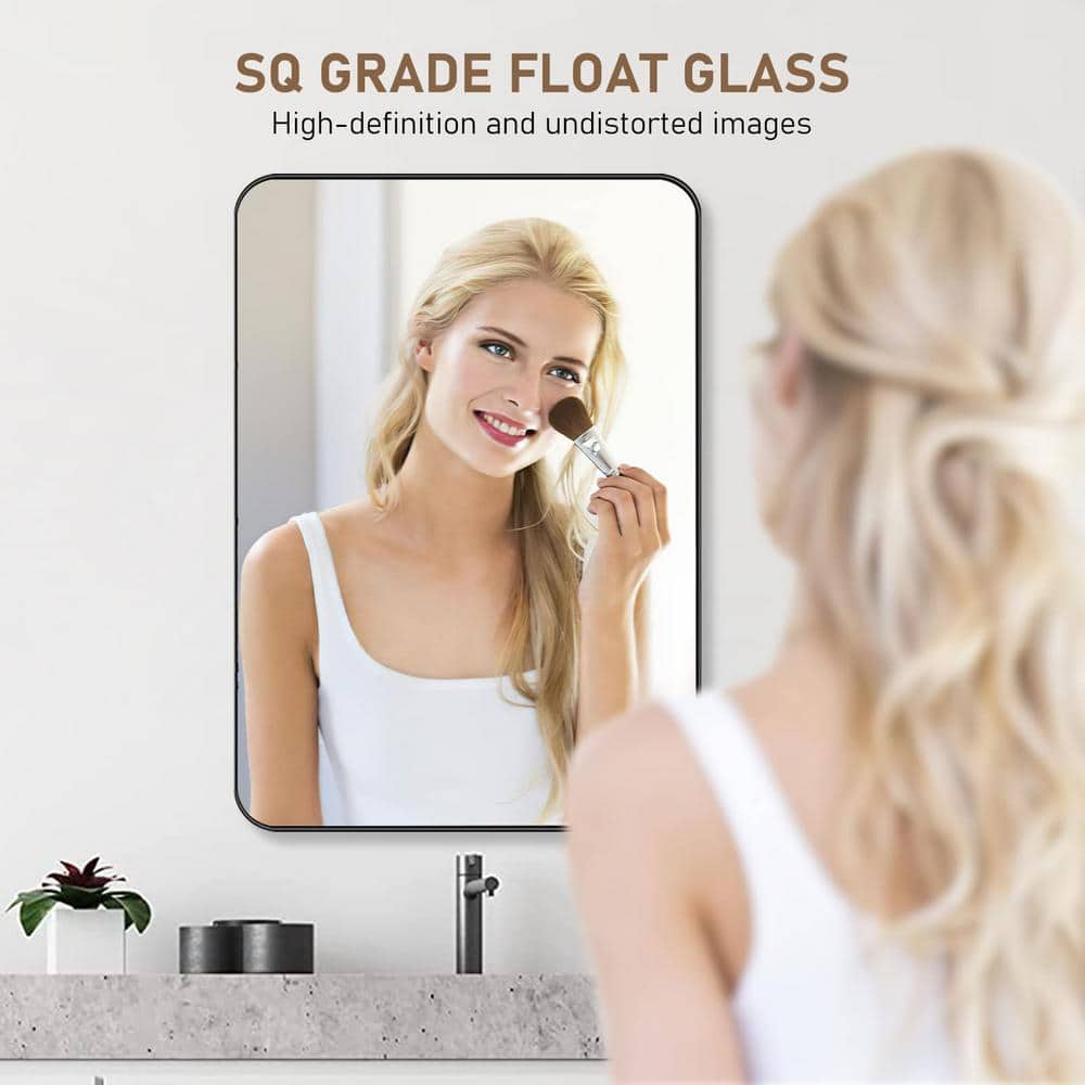 30" x 40" Black Metal Framed Rectangular Bathroom Vanity Mirror