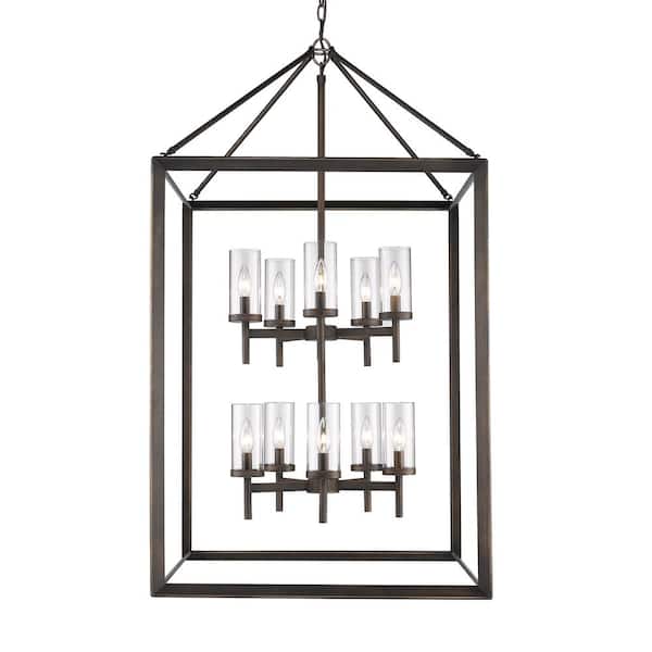 Golden Lighting Smyth 10-Light Gunmetal Bronze Pendant with Clear Glass