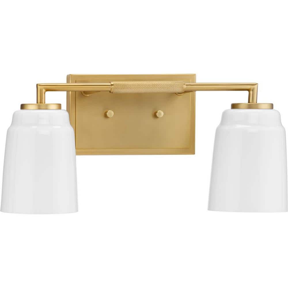 Brushed Gold 2-Light Vanity with Opal Glass Shades