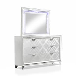 Rusconi 6-Drawer White Dresser with Mirror (78.5 in. H x 64.38 in. W x 17.75 in. D)