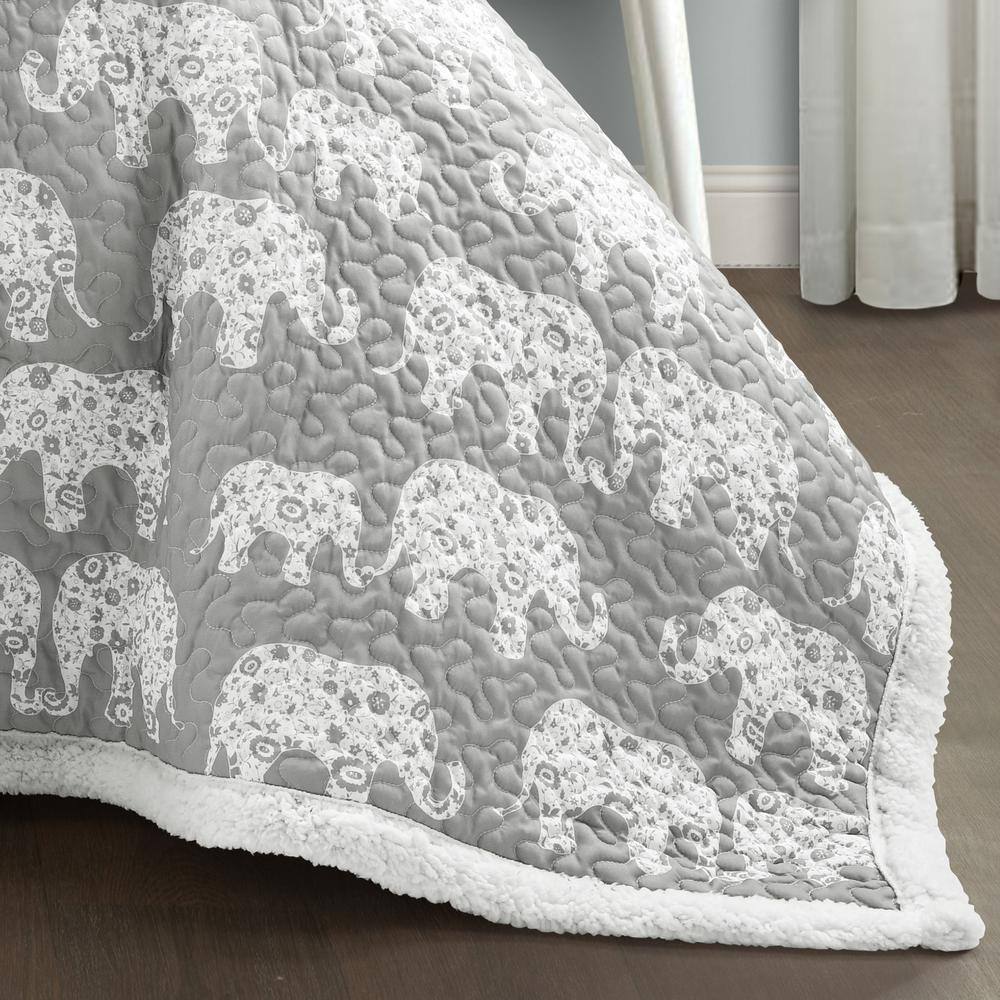 Full Gray Elephant Parade Sherpa Fleece Blanket