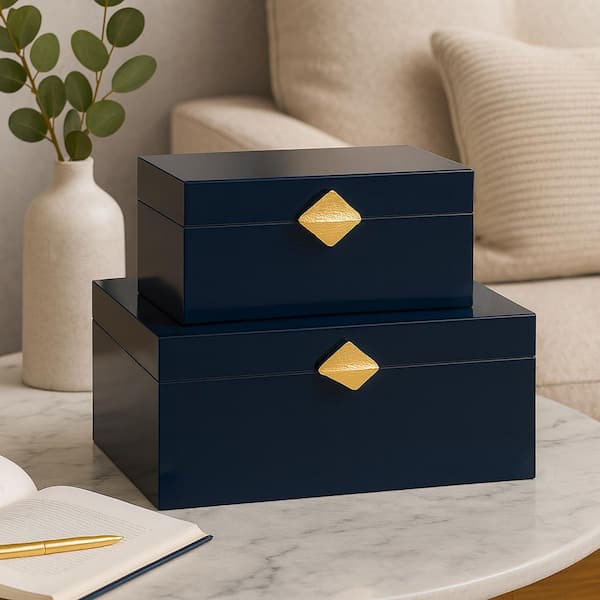 Vintiquewise Set of 2 Decorative Wooden Storage Boxes with Gold
